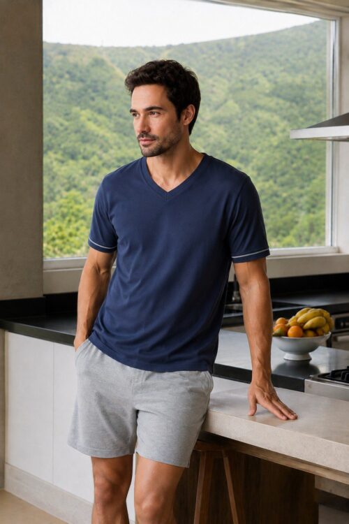 LUPO Men’s V-Neck Short Pajama Set
