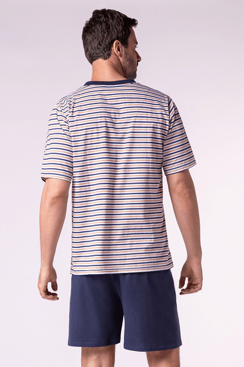 LUPO men's Striped V Neck Short Pajama Set - Image 4